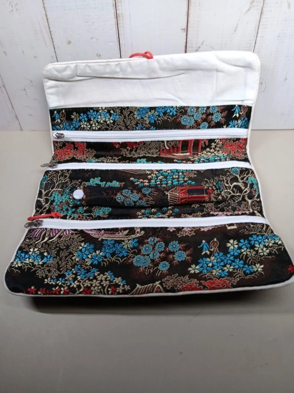 Four Silk Jewelry Pouches Lot Asian Nautical and Checkered Gift Idea